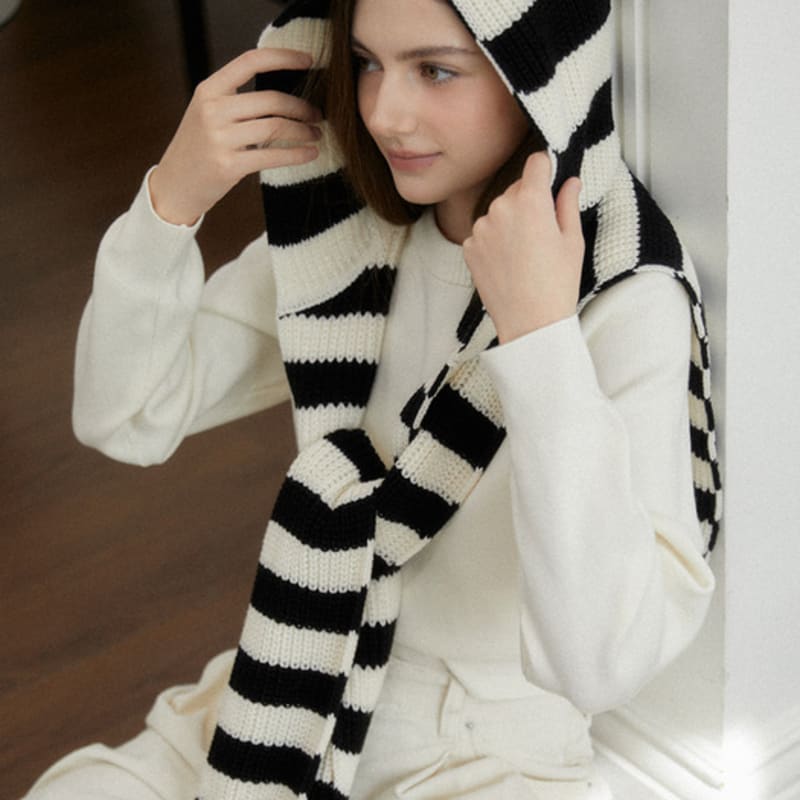 TATIANA Knit Hoodie Shawl Muffler MF8116 Stripe