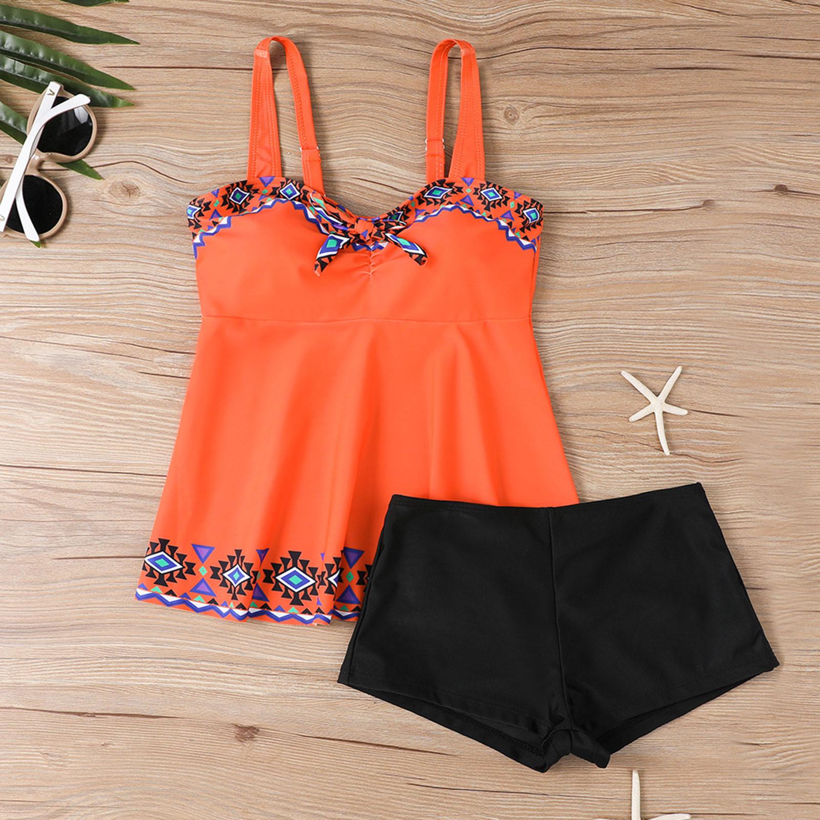 

Женский раздельный модный сексуальный купальник с юбкой с принтом и подкладкой для груди без стальной поддержки XXL оранжевый