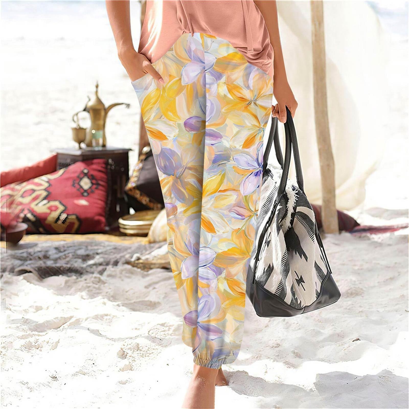 

Женские повседневные модные принты прямые брюки брюки с карманами XL жёлтый