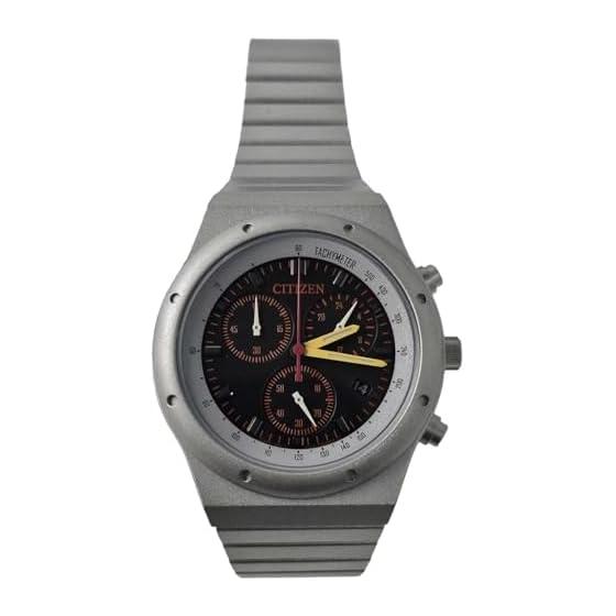 

CITIZEN Chronograph Black Dial Solar 1984 Reprint Limited to 200 Matte Silver Metal Belt Men s Watch AT2557-54G