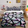 3Pcs Rainbow Pixel Triangles Bedding Set, Perler Bead Style Print Duvet Cover + 2 Pillowcases, Retro Decor