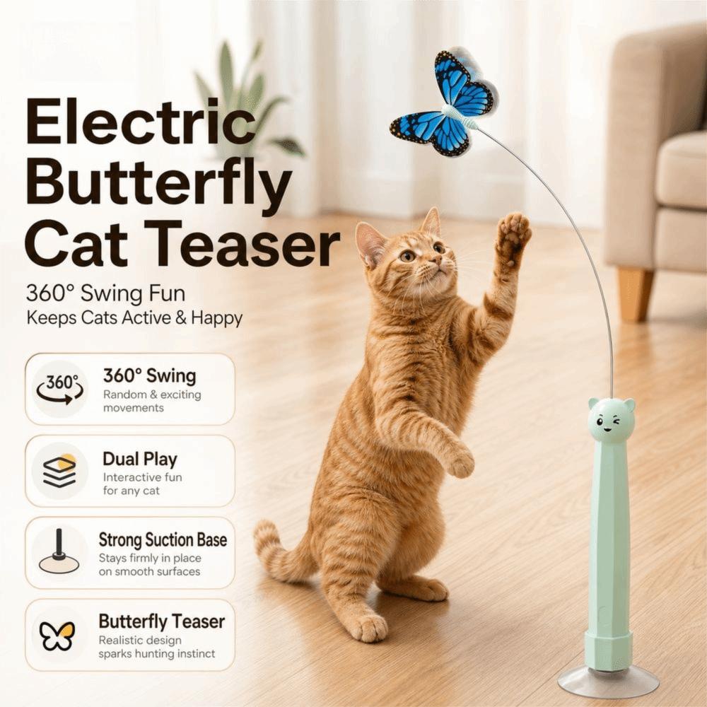 Elektrisches Drehendes Elektrisches Schmetterling Katzen Spielzeug Saugnapf Basis Automatisches Katzen Spielzeug Haustier Geschenke