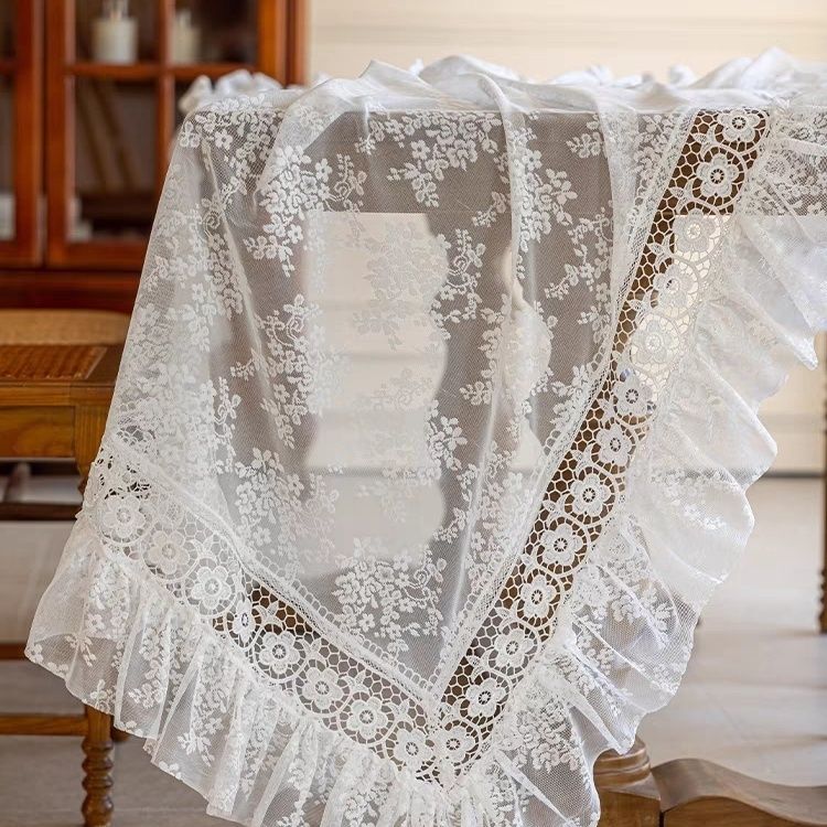 Weiße Spitze Floral Runde Tischdecke - Weihnachtsfeiertags-Küchen- & Esszimmer-Dekor, Strapazierfähiges Polyestergewebe mit filigranem floralem Muster