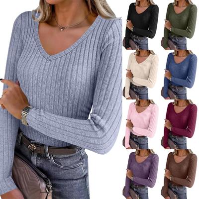 Damen Langarm Strick V-Ausschnitt Pullover Top für Lässige Tägliche Kleidung