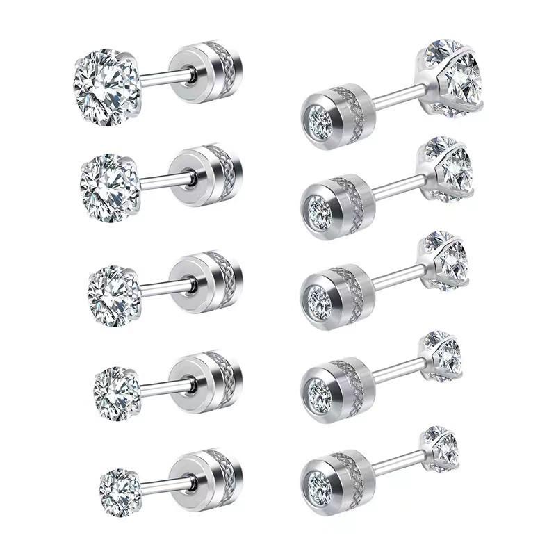 European and American Four-Claw Zircon Earrings: Embossed Anti-Slip Double Diamond Cartilage Studs
