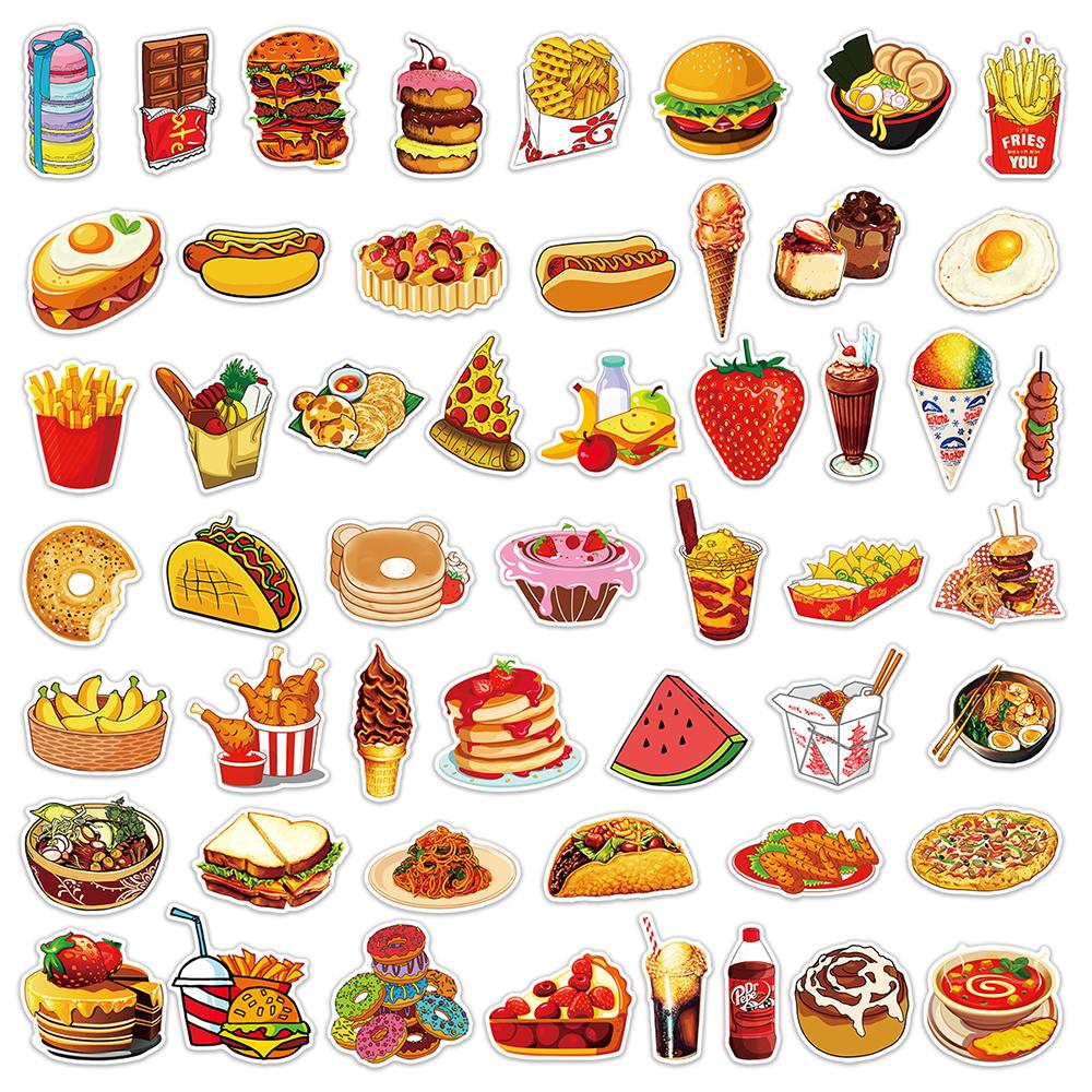 10/30/50pcs Delicious Food Cartoon Stickers Hamburgers Pizza Cake Graffiti Decals Fridge Luggage Phone Diary Waterproof Sticker