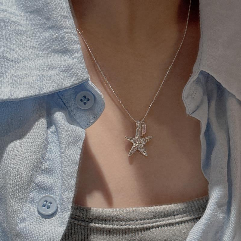 Collar de Estrella de Mar de Plata S925 para Mujer Joyería Minimalista de Moda Cadena Simple Regalo de Cumpleaños Para Ella