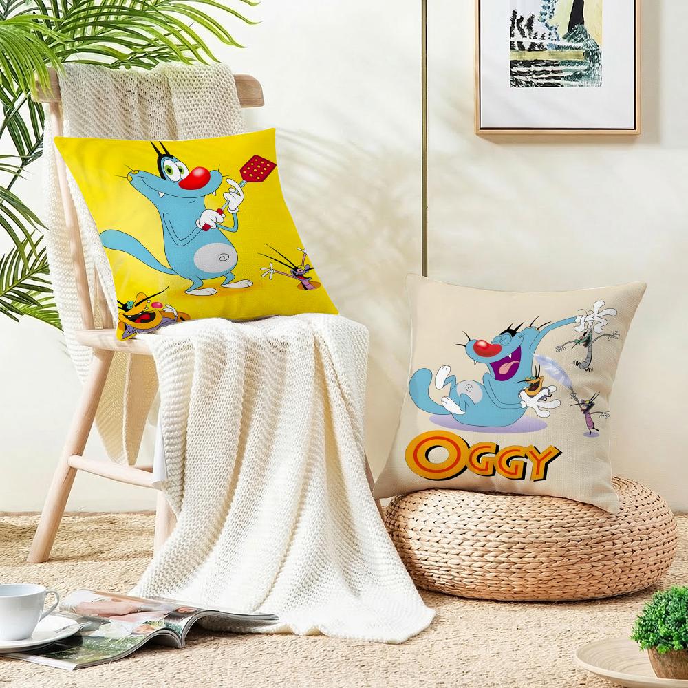 OOggy and the CockroachesS Cushion Cover Breathable and skinfriendly linen pillowcase square removable and washable cushion