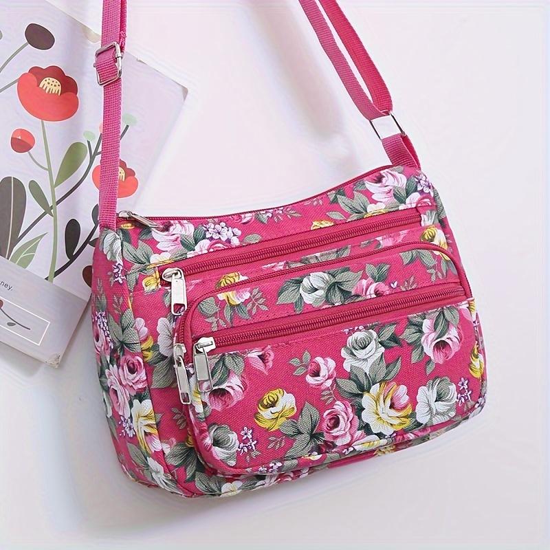 

Women s Crossbody Bag with Classic Floral Pattern Zipper Closure Casual Shopping Tote, Travel Accessory, Fashionable Purse, Stylish Crossbody Purse рожевий червоний колір