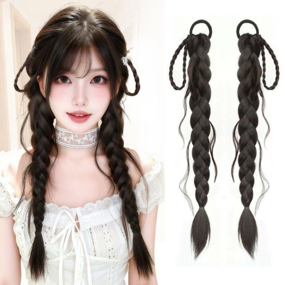 2Pcs Ear Rabbit-style Handmade Braids Pony Tails Long Twist Braid Hairpiece  for Women