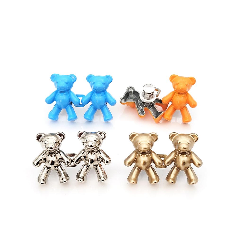 2Pcs Bear Shaped Jean Button Pin Adjustable Waist Buckle Extender Button Detachable Jean Button Pins, No Sewing Required