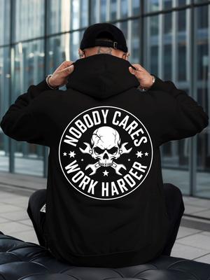 Herren-Hoodie mit dem Aufdruck 'NIEMAND KÜMMERT SICH, ARBEITE HÄRTER'. Dieses stylische Sweatshirt zeigt ein