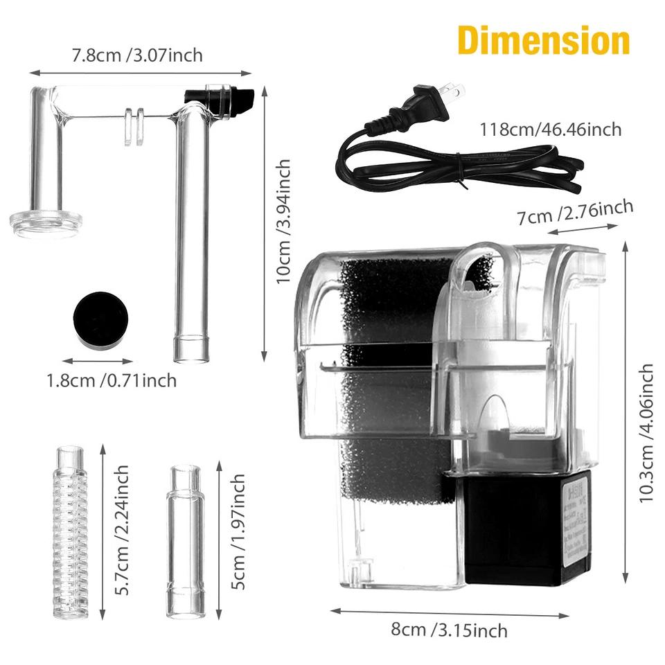 USB Powered Suspended Aquarium Filter Mini Hanging 2.5W 250L/H Flow for Small Fish Tanks Below 30cm Freshwater Pond Water Pump