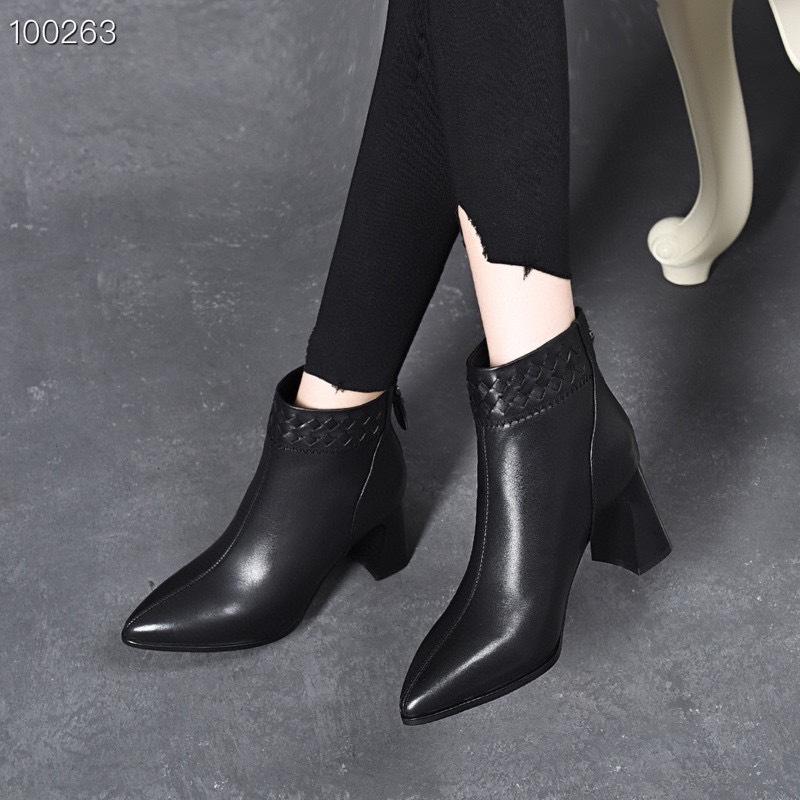 Leather Boots Women's Autumn and Winter Pointed High-heeled Fashion Boots First Layer Cowhide Woven Rear Zipper Women's Boots Ankle Boots