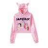 KPop Demon Hunters Tegneserieprintet Hettegenser med Katteører Dame Langermet Cropped Sweatshirts Kvinnelig Casual Streetwear Cropped Topper