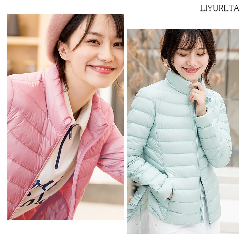 LIYURLTA Ultralight Down Jacket Down Water Repellent Lightweight Warm Cold Protection Includes Storage Pouch LIY46 Women's Autumn/Winter (S, Pink)