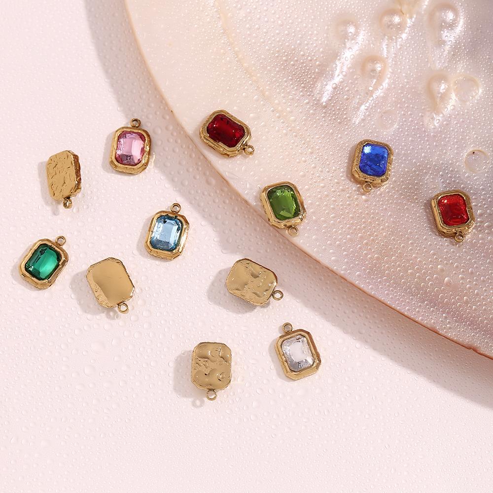MamacitaSlay Special Meaningful diy Twelve Months Birthstone Colorful Square Glass Stainless steel charm jewelry accessories