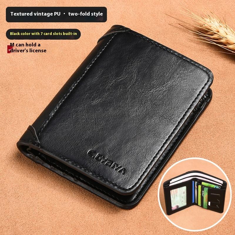 Men's Wallet Thin Short Driver's License Wallet Integrated Card Bag Multifunctional Vertical Three-fold Wallet