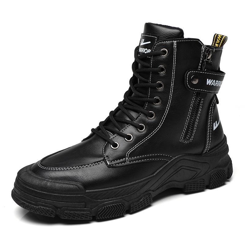 Warrior Stylish Simple Cotton Fleece Daily Commuting Short Martin Boots Men boots Black WXP(WZ)-076002M
