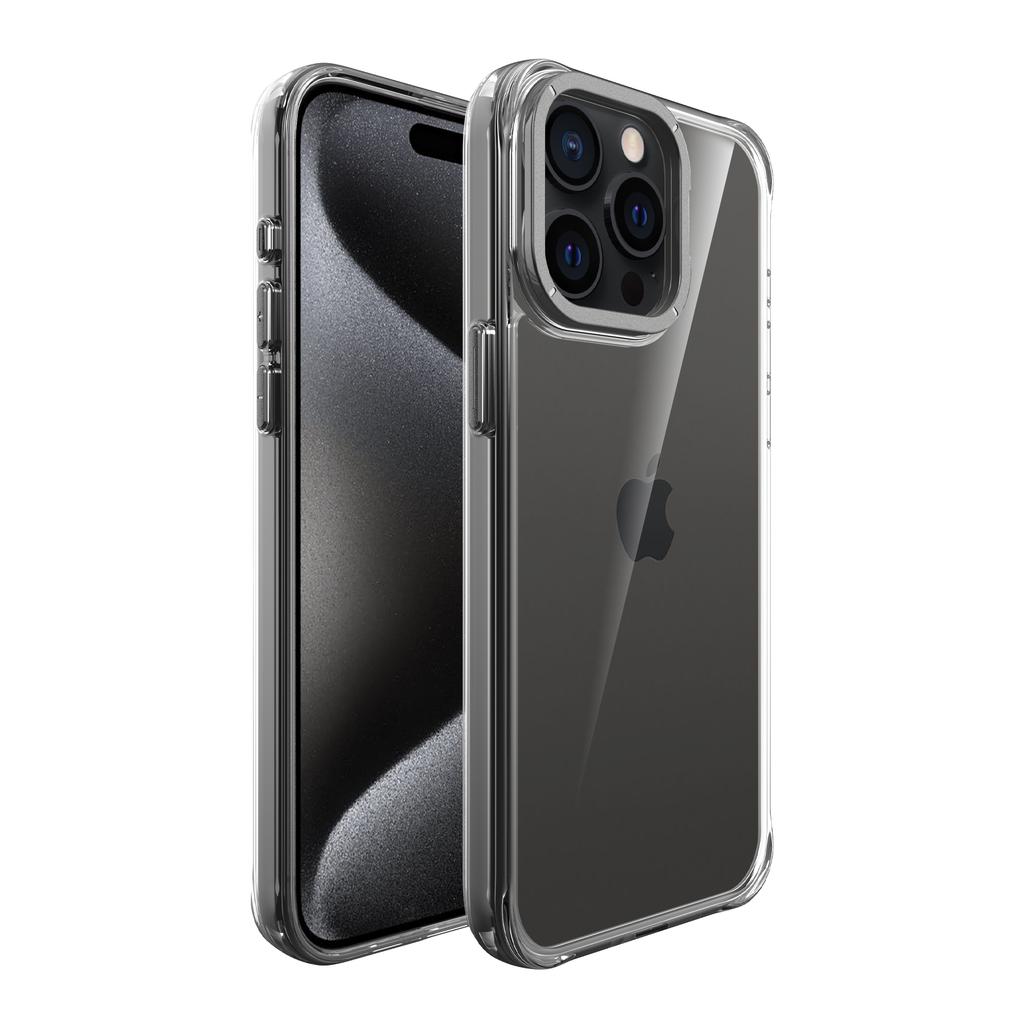 For iPhone 15 Pro Max Case Shockproof TPU+PC Phone Back Cover with Metal Lens Kickstand