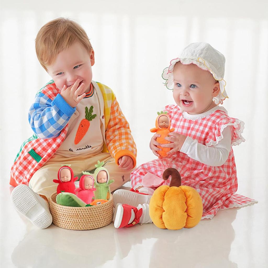 eDollable 10 Cm Small Dolls Playset Includes 6 Soft Mini Dolls and a Storage Bag, Realistic Looking Small Baby Dolls Set for Toddlers