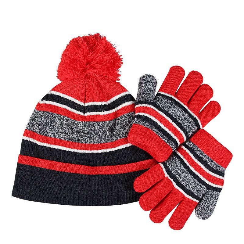 European and American Children's Wool Ball Hat Gloves Two Piece Set Christmas Gift Winter Plus Velvet Warm Knitted Hat