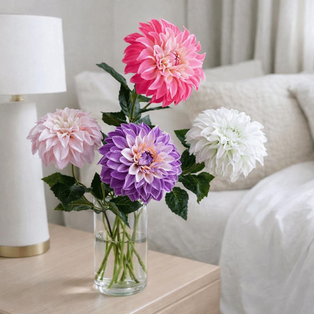 Long Branch 3D Printed Dahlia Realistic Real Touch Artificial Dahlia Branch Large Flower Faux Wedding Floral Bedroom Decor
