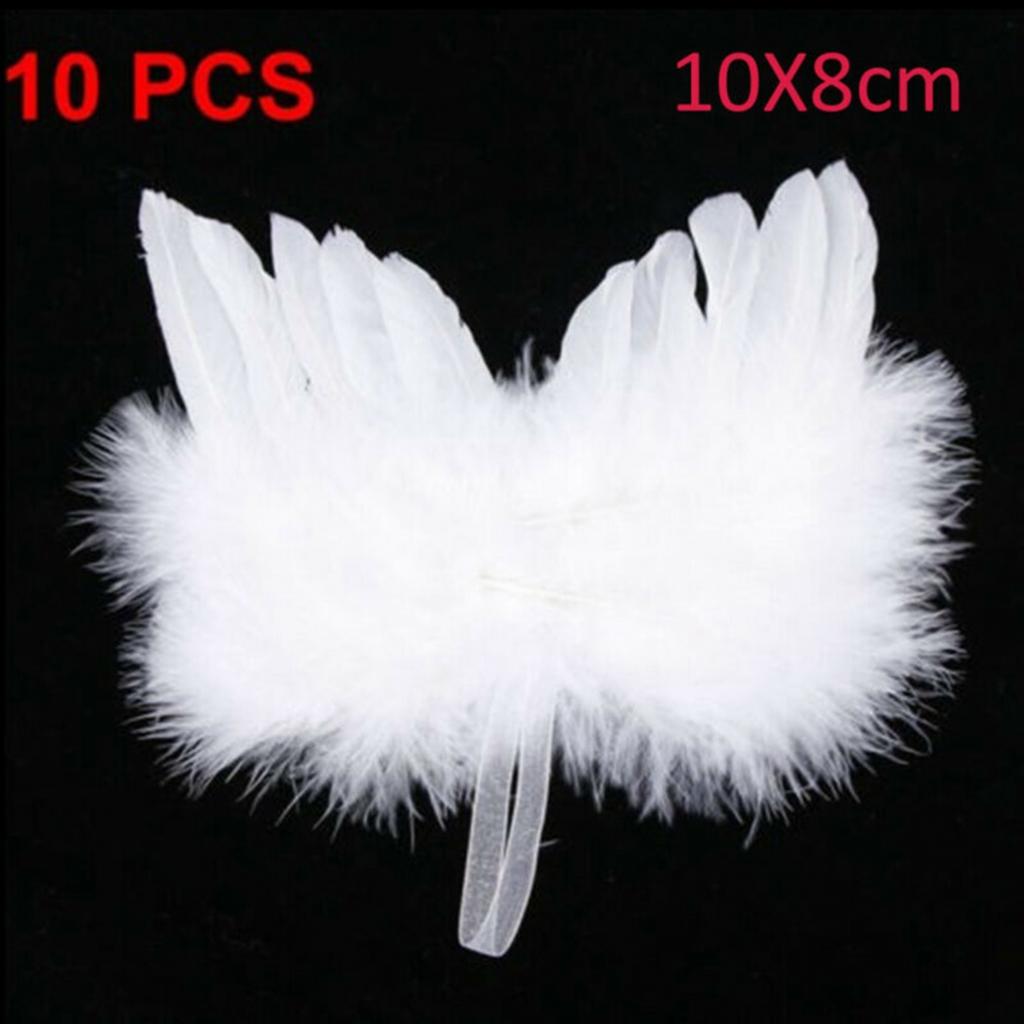 White Vintage Feather Hanging Angel Wings Set of 10 for Christmas Tree
