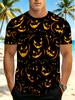 [Print Design - Not Textured] Men'S Individual Print T-Shirt, Halloween Pumpkin Face Men'S Short Sleeve T-Shirt, Halloween Holiday Outfit Street