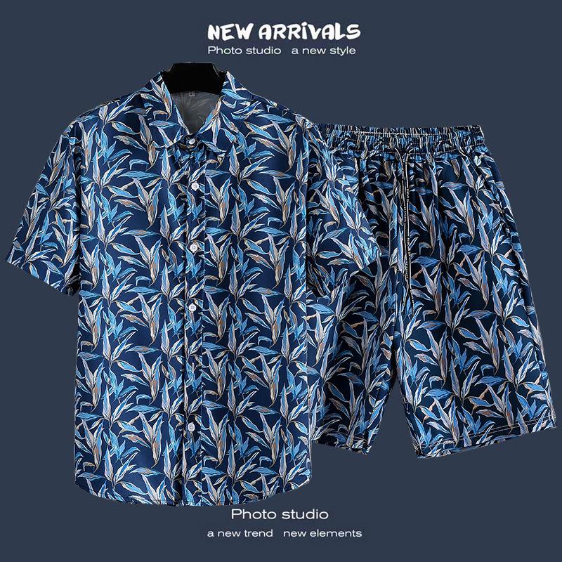 Men's Hawaiian Style Floral Summer Short Sleeve Shirt & Shorts Set