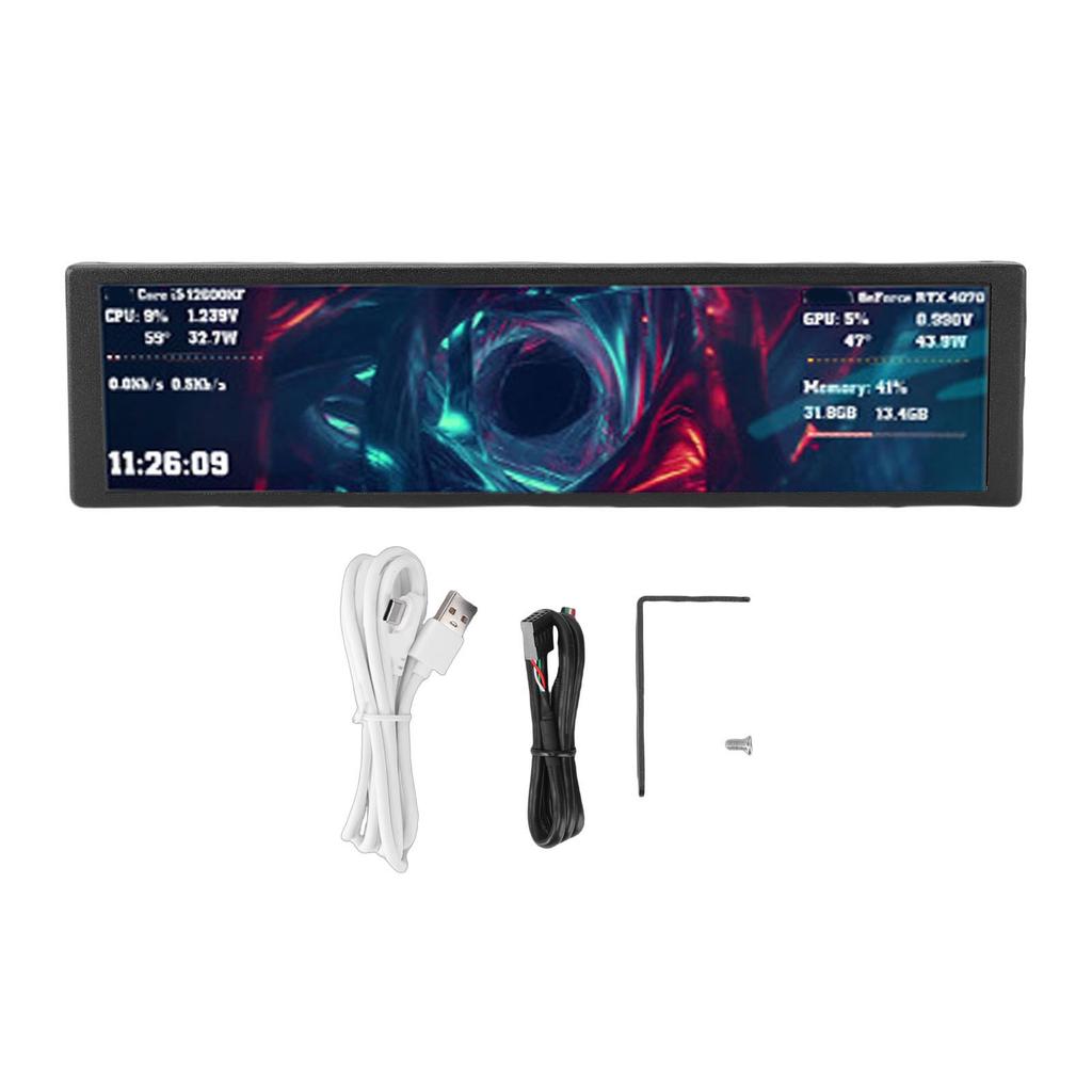 9.2in Computer Case Secondary Screen Landscape Portrait Mode Dynamic Video Theme FHD 1920x462 PC CPU GPU Temperature