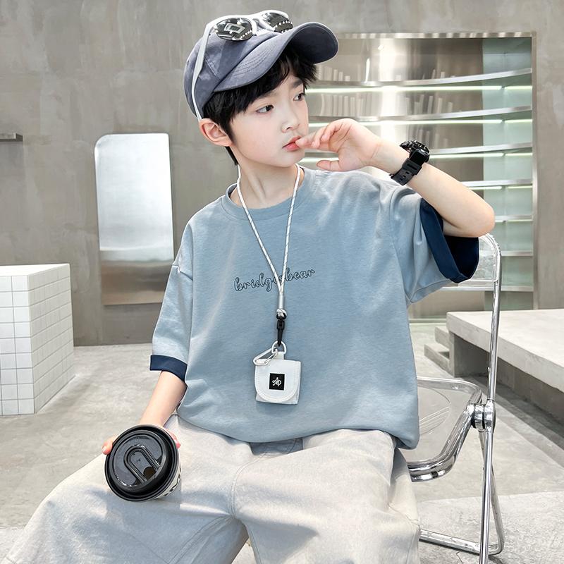 Short Sleeved Boys' T-shirt Summer Thin Version 2026 New Children's Summer Outfit Half Sleeved Pure Cotton Big Boy's Top