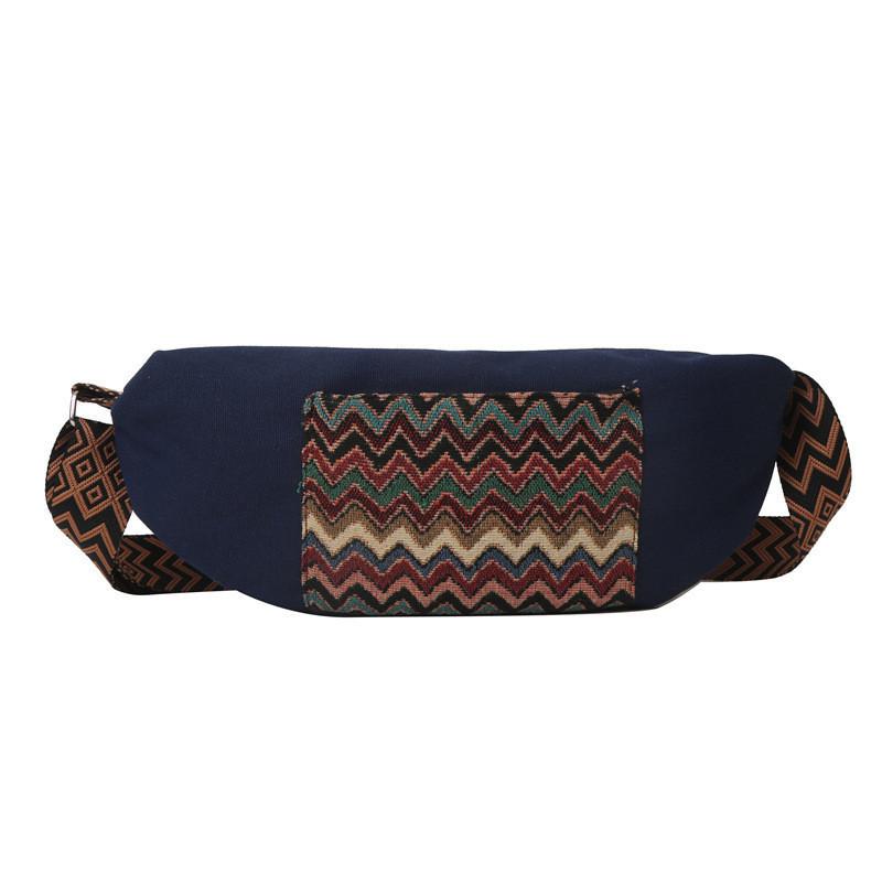 Stylish Tribal Canvas High Capacity Leisure Bag 2024 New Korean Winter Striped Fanny Pack Shoulder Crossbody Bag Coffee