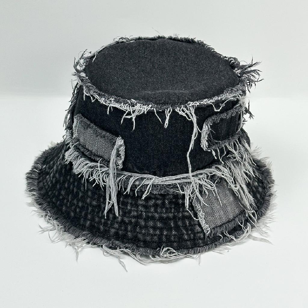 2025 Summer Workwear-Style Patchwork Fisherman Hat, Japanese Men's Denim Fringe Hat