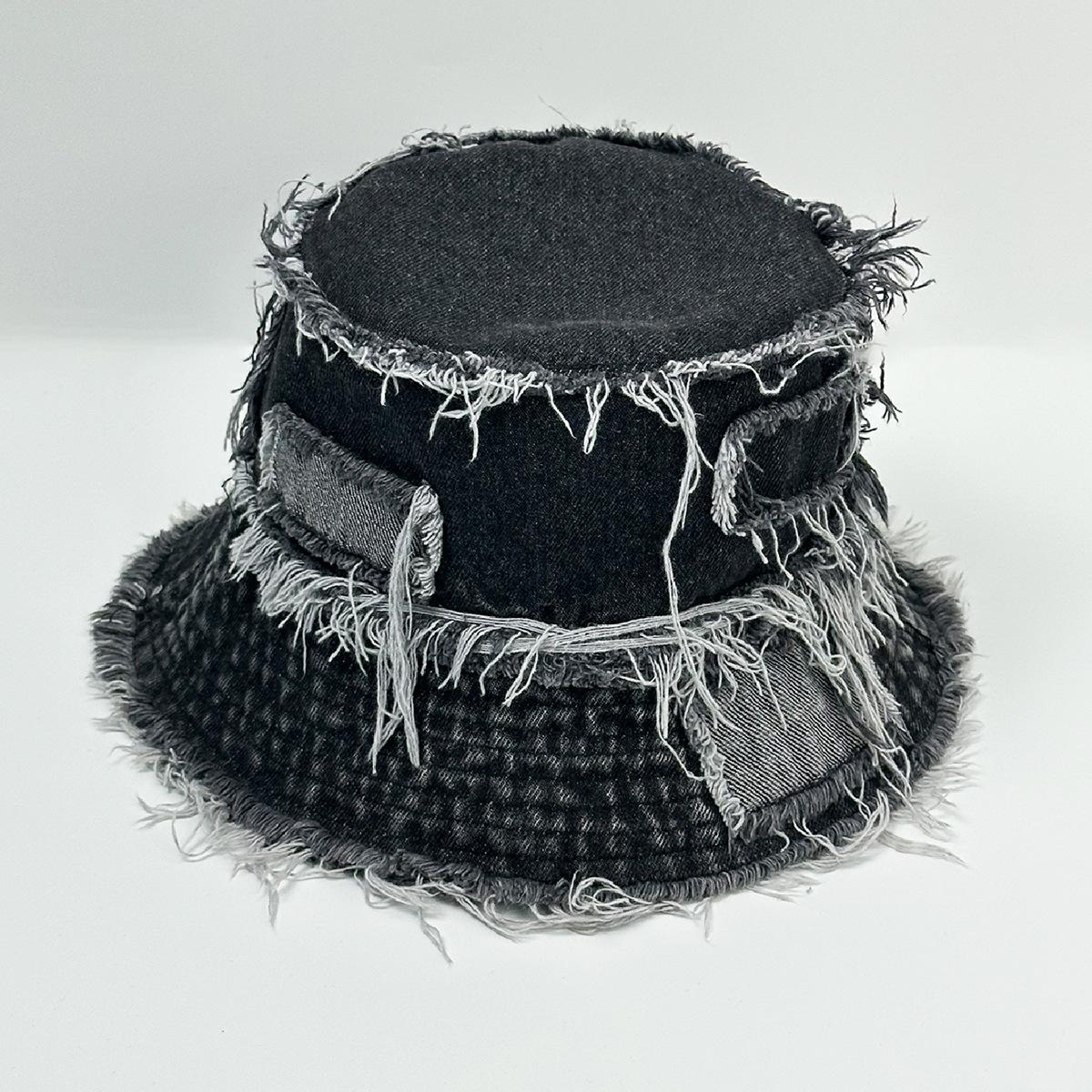 

2025 Summer Workwear-Style Patchwork Fisherman Hat, Japanese Men s Denim Fringe Hat Adjustable чорний