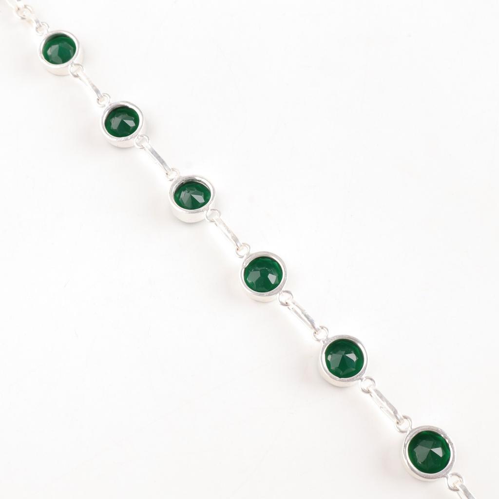 Green Onyx Gemstone 925 Sterling Silver Jewelry Handmade Bracelet Wedding Gift RB-14-16