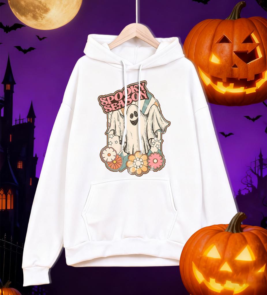 Spooky Season Flowers And Little Devils Pattern Male Hoodies Loose Pullovers Autumn Fleece Hoodie All-Match Pocket Unisex Hoody
