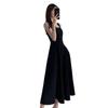 2024 Women's Black Spaghetti Strap Dress - French Style, Waist-Hugging, Hepburn Inspired, Square Neck, High Waist, Over-the-Knee Length