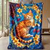 Floral Cats Tree Artwork Theme blanket Lightweight Warm Flannel Blanket Decorative Throw Blanket for Home Decoration