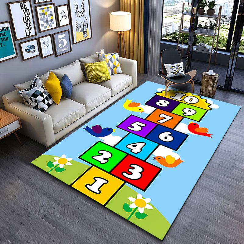 Colorful Hopscotch with Birds suitable as a non-slip mat for the living room or bedroom sofa