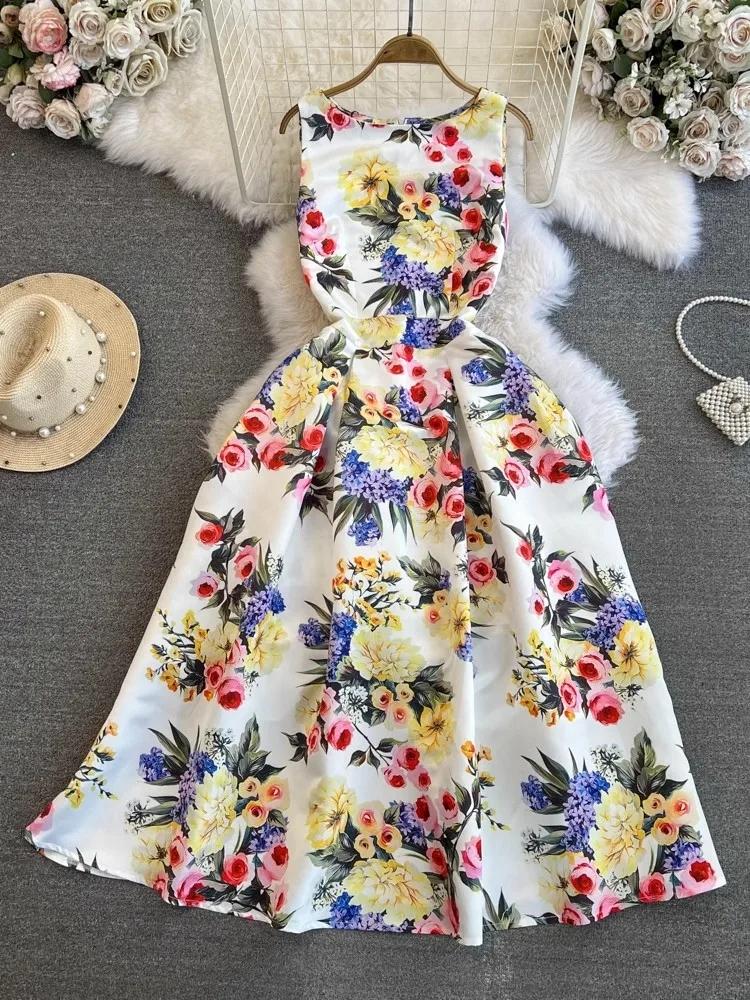 

Летнее элегантное жаккардовое платье миди с цветочным принтом для женщин, без рукавов, пляжный сарафан трапециевидной формы, вечерние платья, женская цельная одежда XL