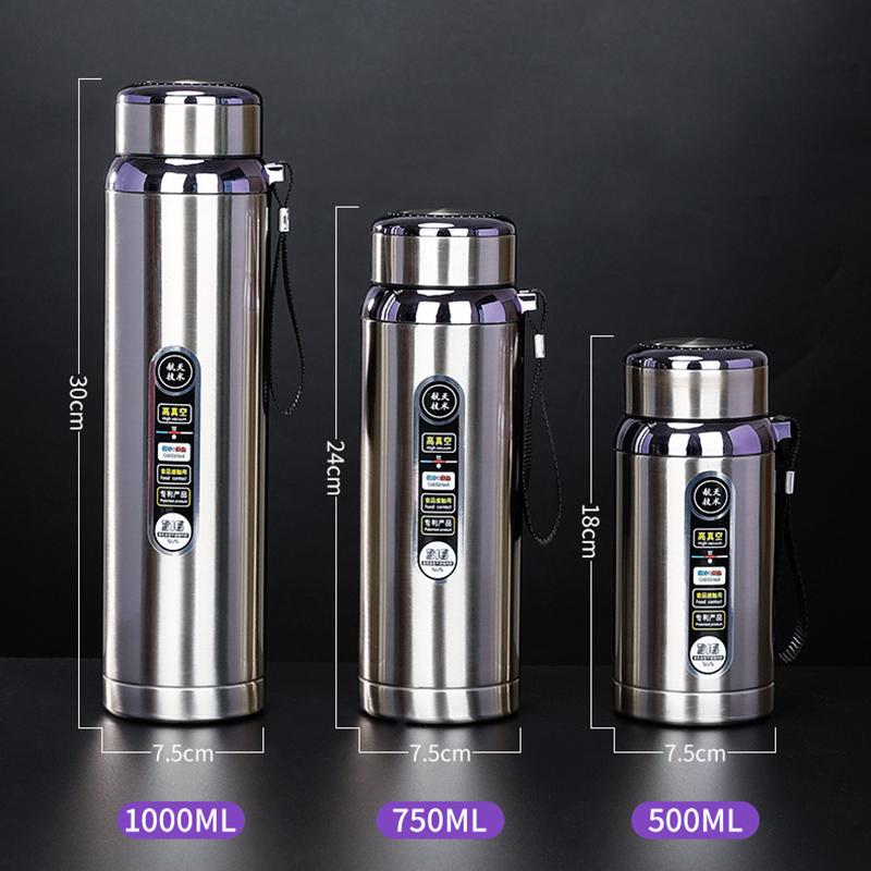 Large Capacity Thermos Cup 500ml /750ml/1000ml Vacuum Flasks Portable Stainless Steel Thermos Cup Water Bottle Travel Tea Mug Office Thermos Cup