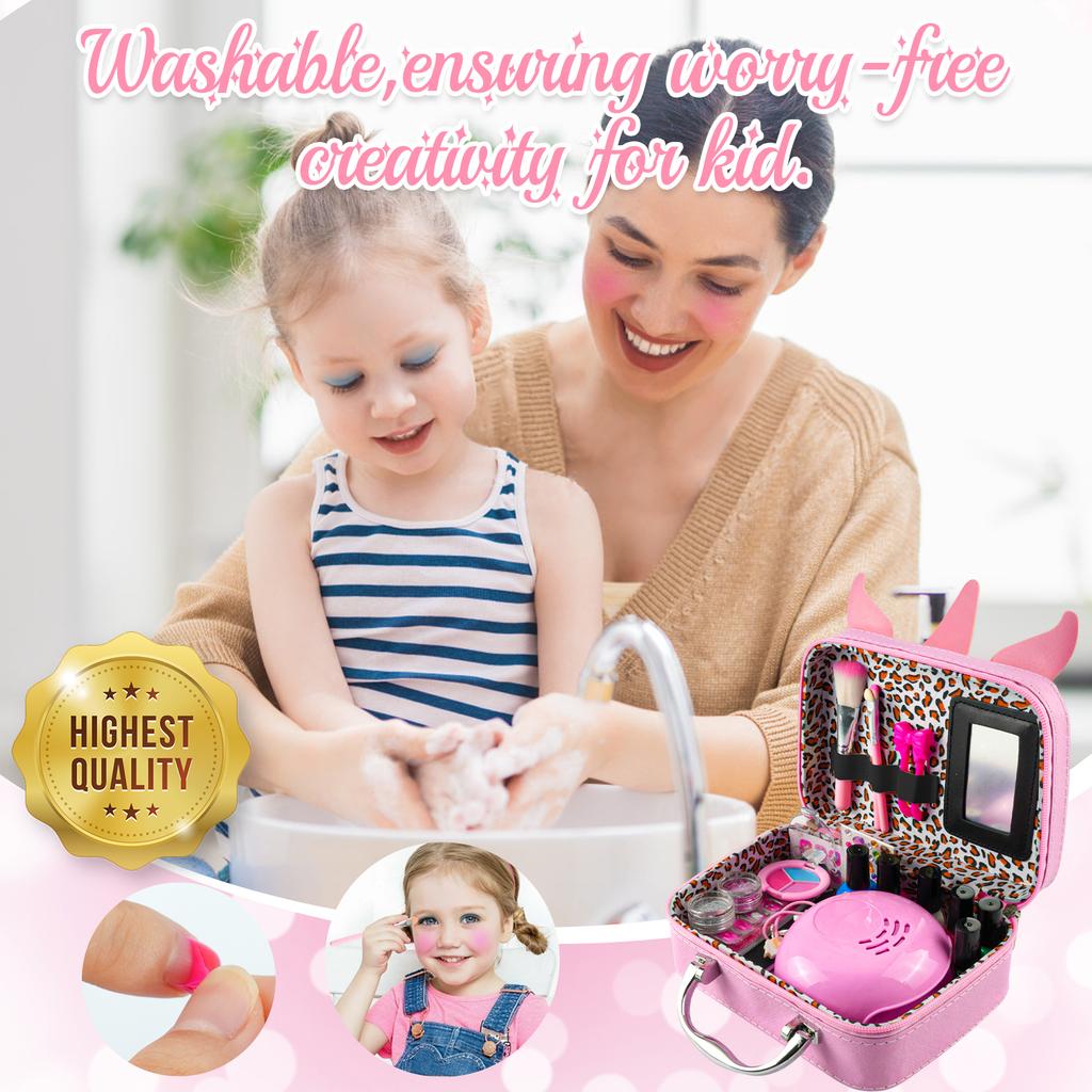 Kids Washable Makeup Girl Toys - Kids Nail Art Kit for Girl, Real Make Up Set, Little Girls Makeup Kit for Toddler Kid Children