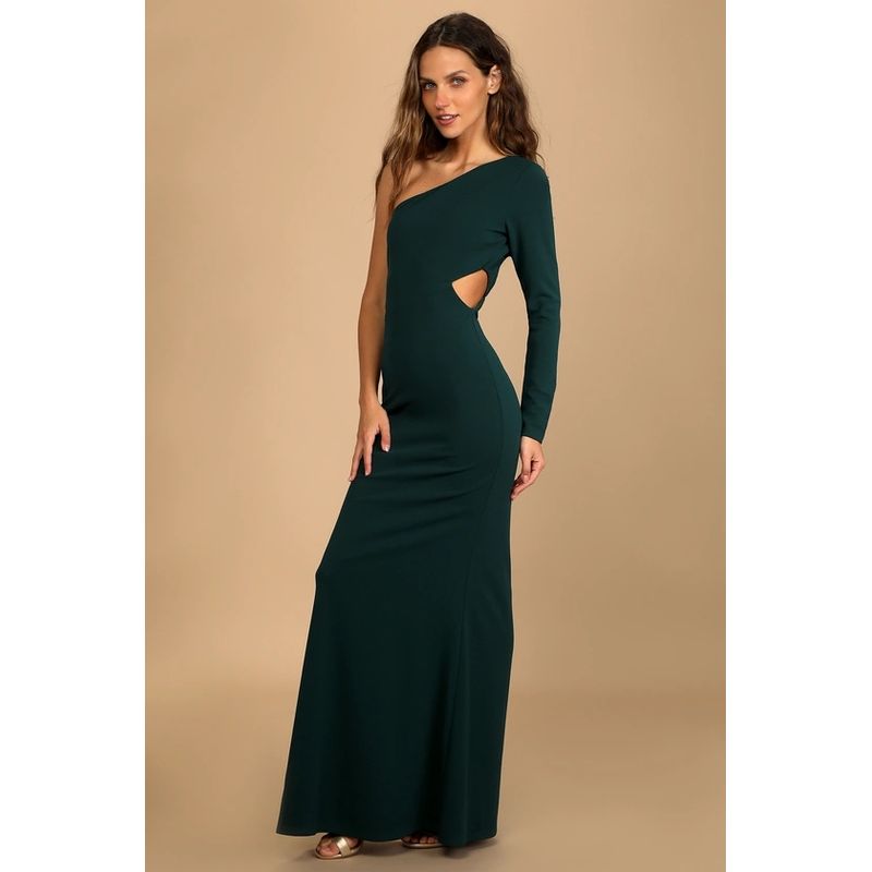 

Export Single Lu s Shoulder Sexy Sexy Midriff Outfit Graceful Personality Fashion Long Sleeve Elegance Banquet Party Dress Green M