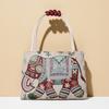 Canvas Handbag With Peacock Embroidery For Daily Casual Wear