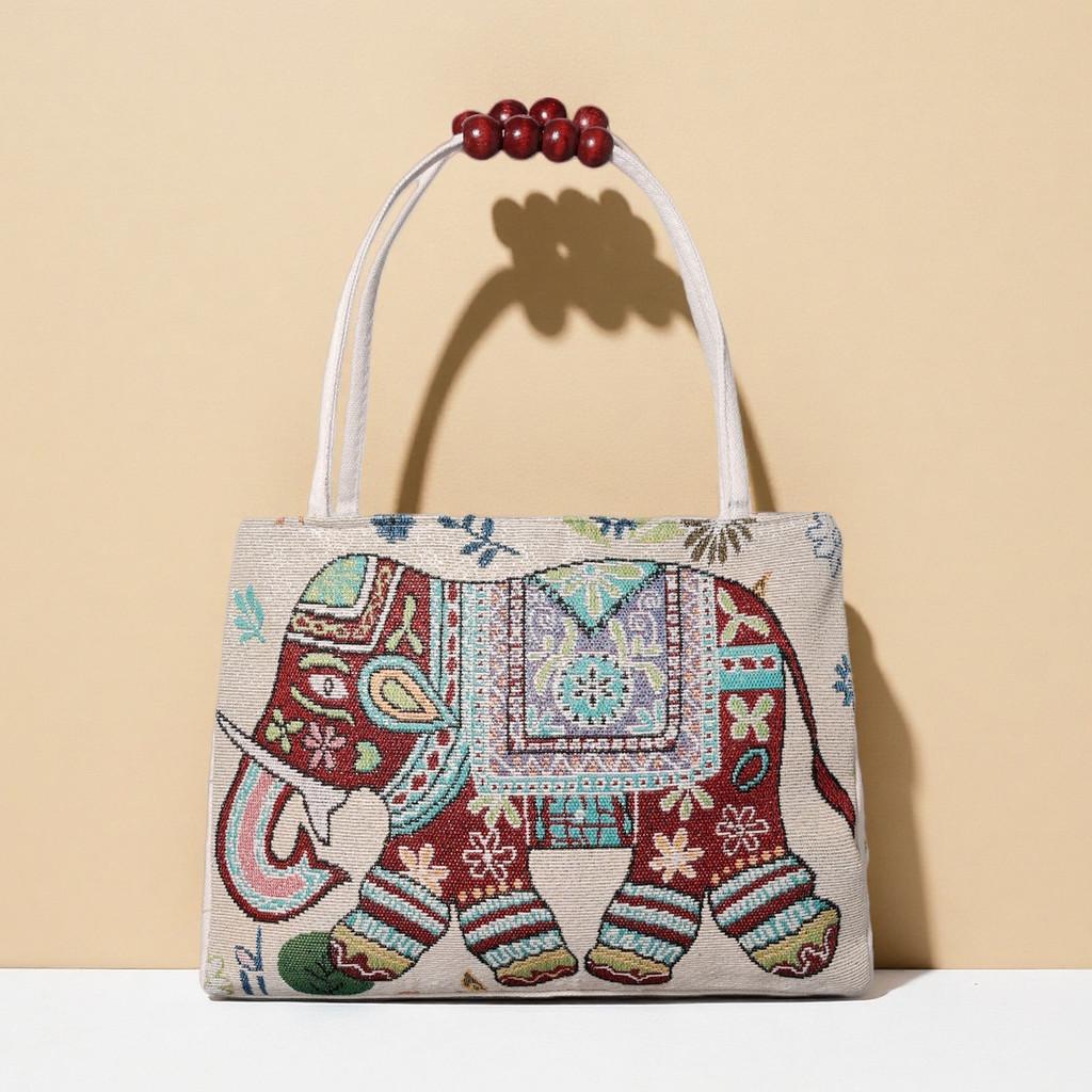 Canvas Handbag With Peacock Embroidery For Daily Casual Wear