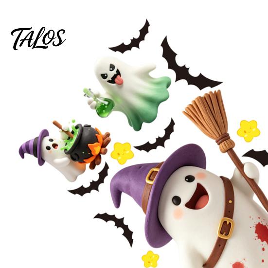Holiday Party Supplies 2Pcs Cute Ghost Halloween Static Window Stickers, PVC Waterproof Cartoon Pumpkin Bat And No Glue Glass Adhesives Star
