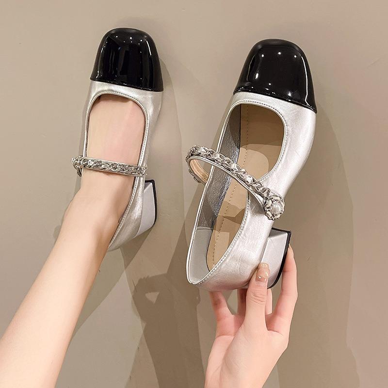 Shallow Mouth College Style Fairy Shoes with Skirt Mary Jane Color Matching New Thick Heel Square Head Single Shoes