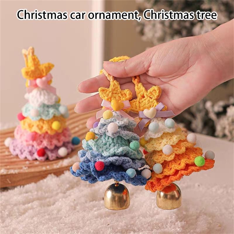 Christmas Car Hanging Ornament Hand Knitted Christmas Tree Shape Hanging Decoration For Bedroom Door Vehicles Interiors