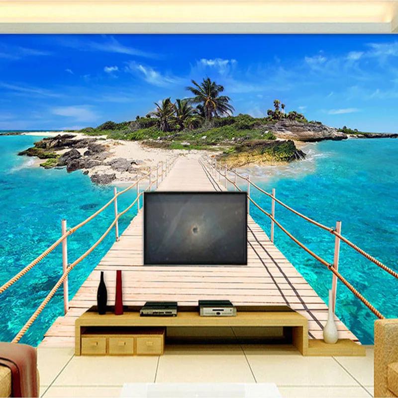 Photo Wall Paper Island Wooden Bridge 3d Landscape Painting Background Wall Decorations Living Room Mural